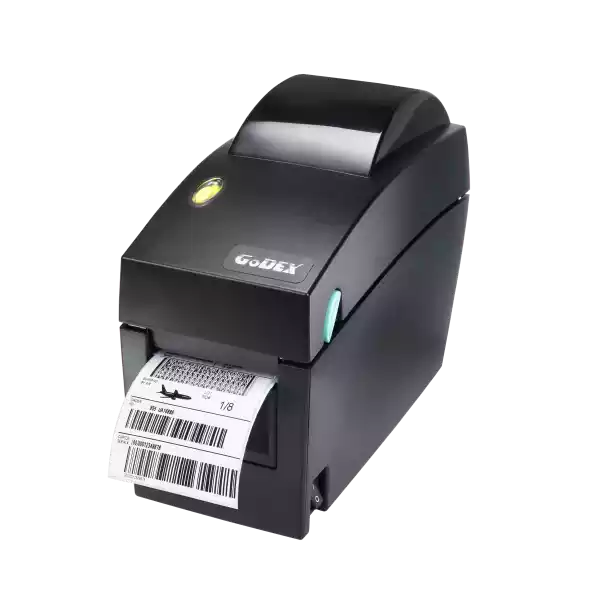 Impresora de etiquetas transferencia térmica directa Godex modelo DT2X, se muestra imprimiendo etiqueta de código de barras