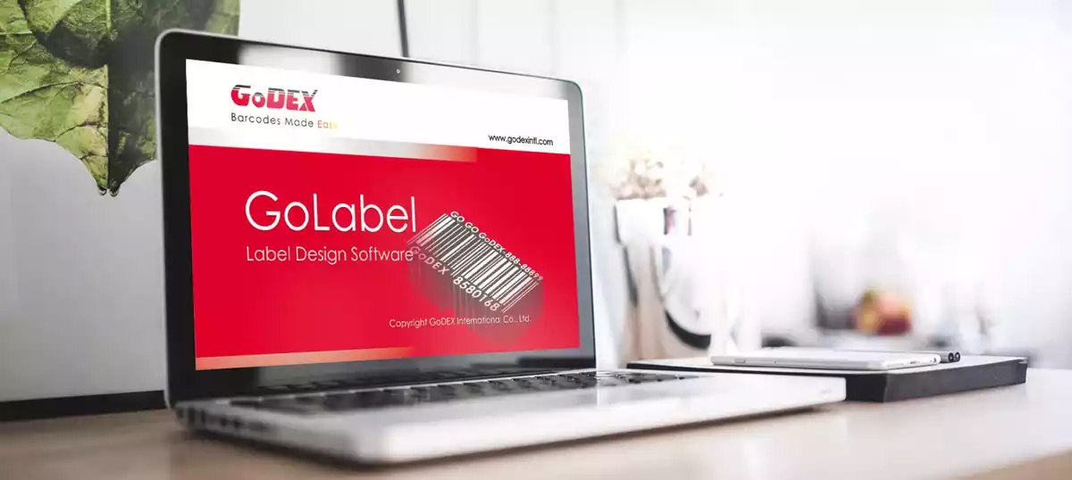 Portátil muestra pantalla de inicio del programa GoLabel para Impresoras de etiquetas transferencia térmica directa Godex