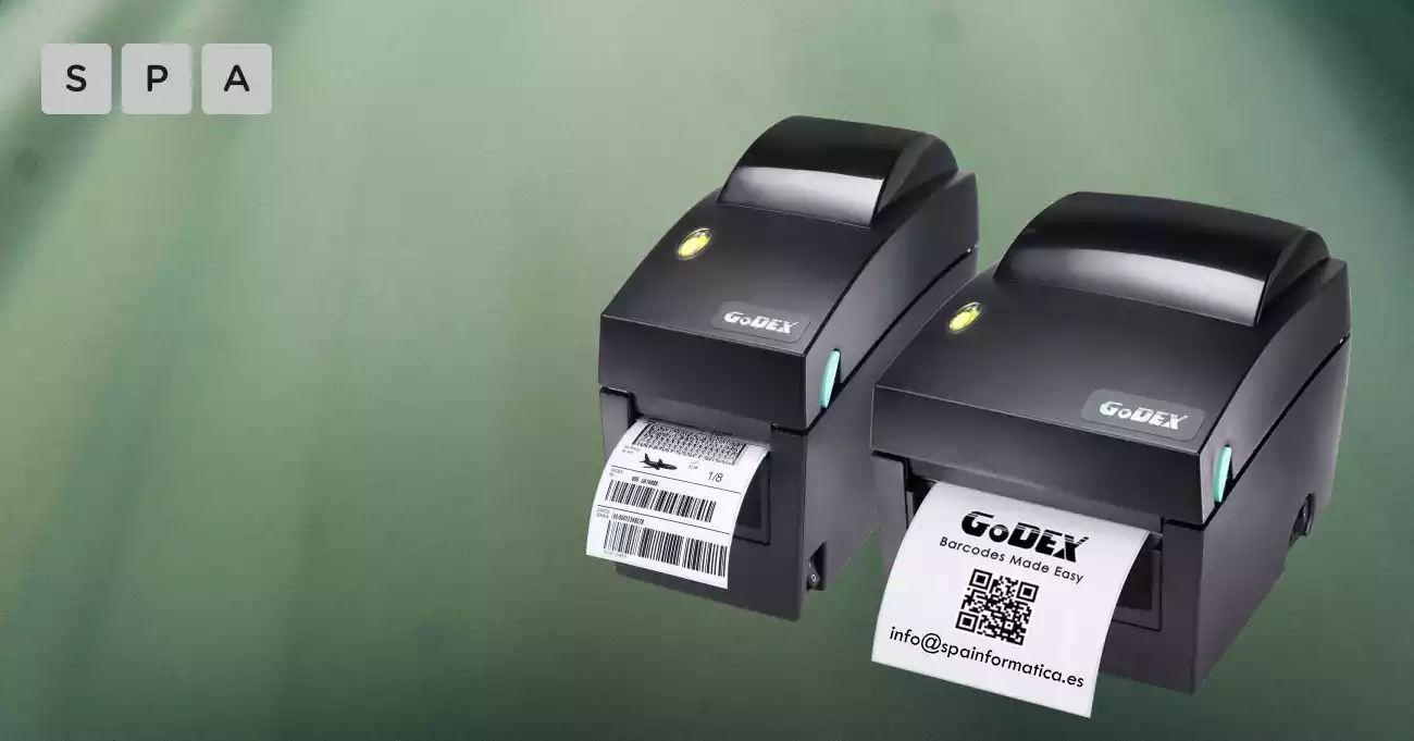 Impresoras de etiquetas transferencia térmica directa Godex modelos DT2X y DT4X, imprimiendo códigos de barras y códigos QR