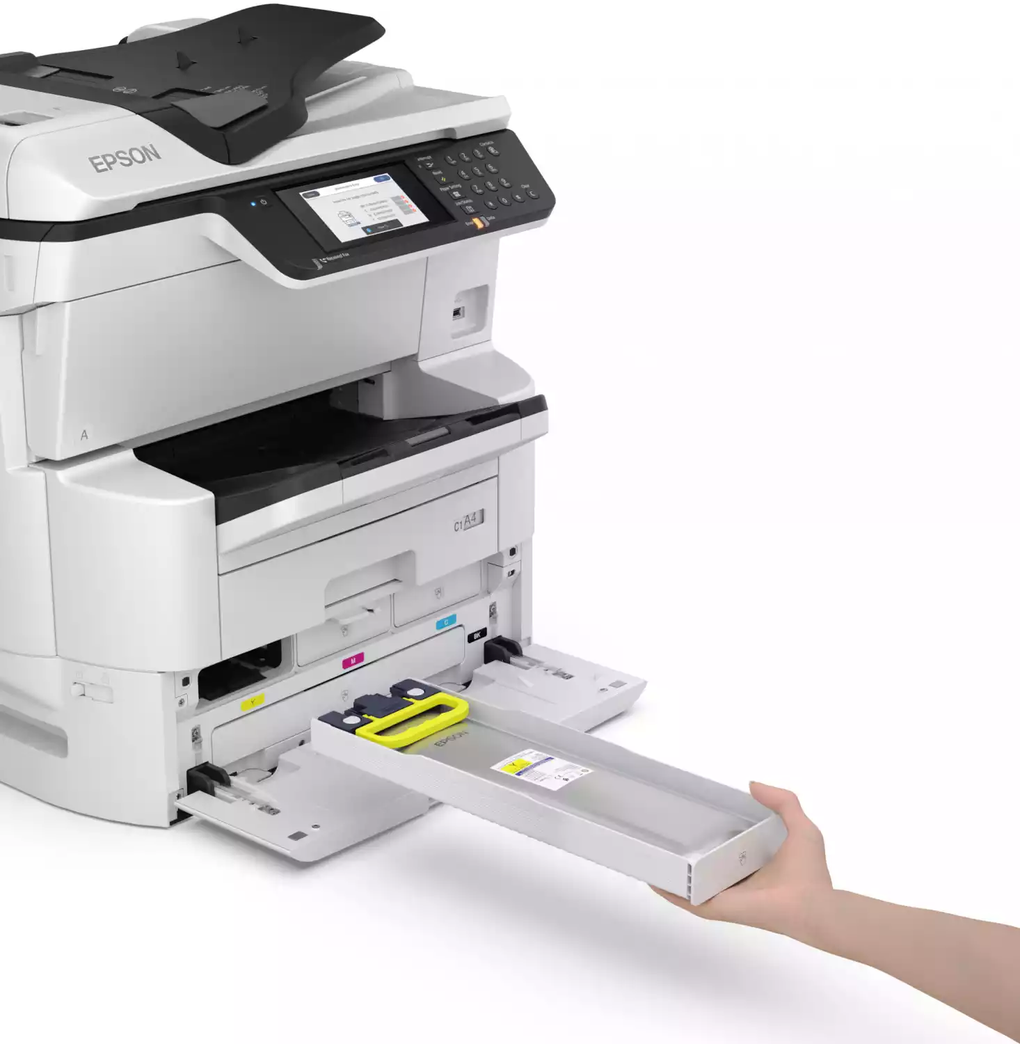 Impresora multifunción con cajón abierto para cambio de tintas EPSON para impresora de fotografías